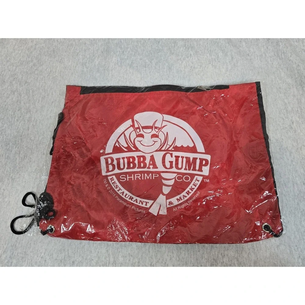 New BUBBA GUMP SHRIMP CO RESTAURANT Drawstring Backpack Black & Red Nylon 2010
